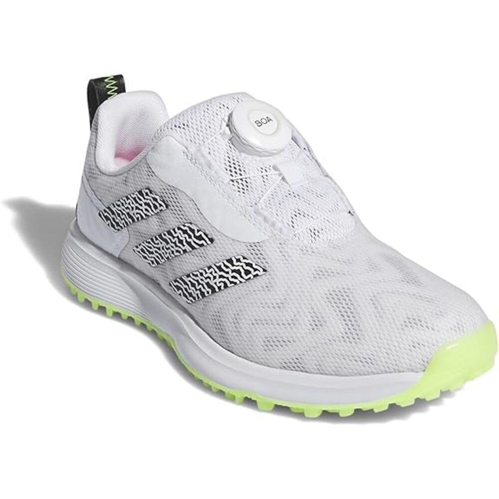 Adidas Kids White and Neon Green Boa Lace-Up Sneakers